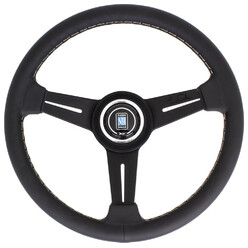 Volant Nardi Classic ND33, Cuir Noir, Branches Noires, Coutures Grises, Tulipé 40 mm