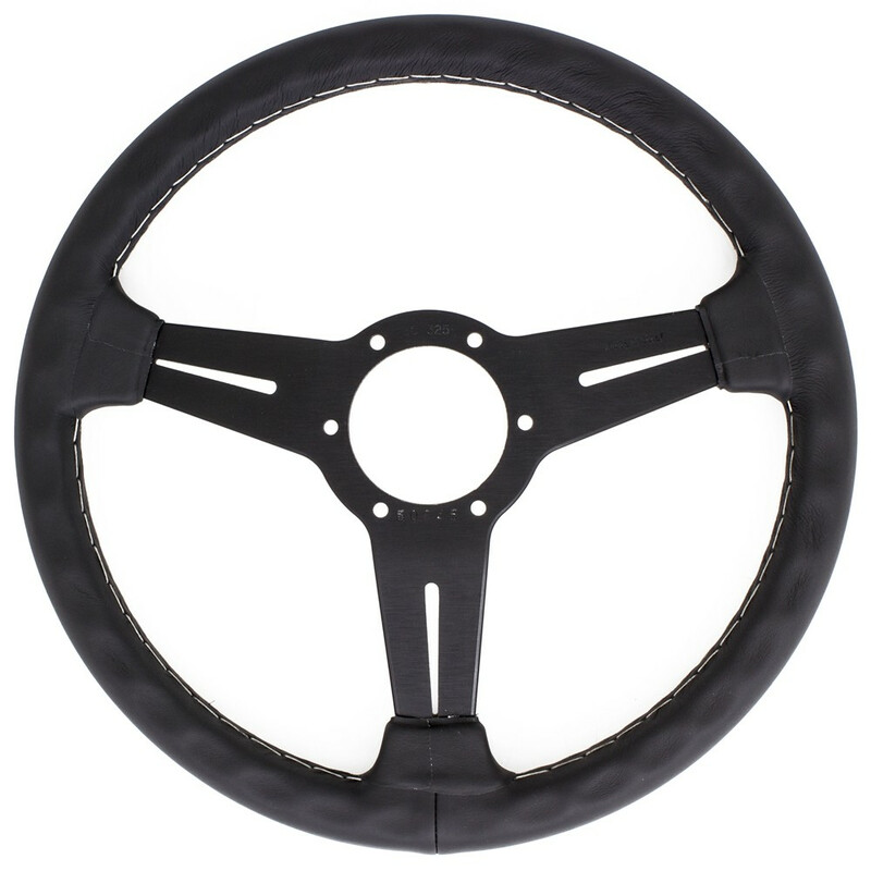 Volant Nardi Classic ND33, Cuir Noir, Branches Noires, Coutures Grises, Tulipé 40 mm