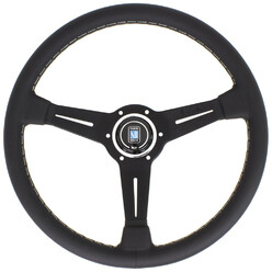 Volant Nardi Classic ND36, Cuir Noir, Branches Noires, Coutures Grises, Tulipé 40 mm