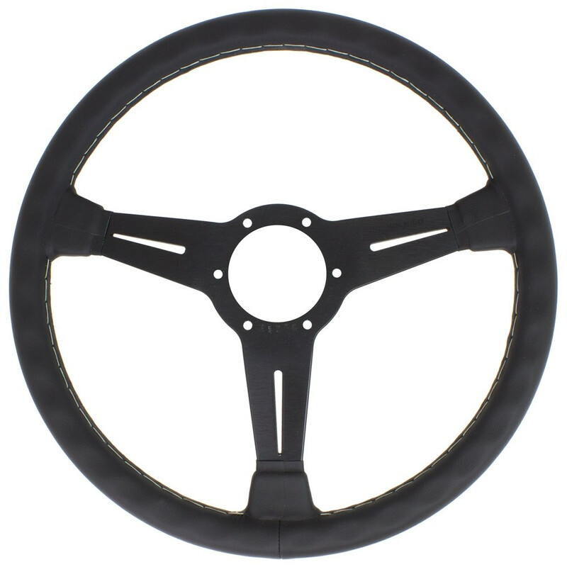 Volant Nardi Classic ND36, Cuir Noir, Branches Noires, Coutures Grises, Tulipé 40 mm