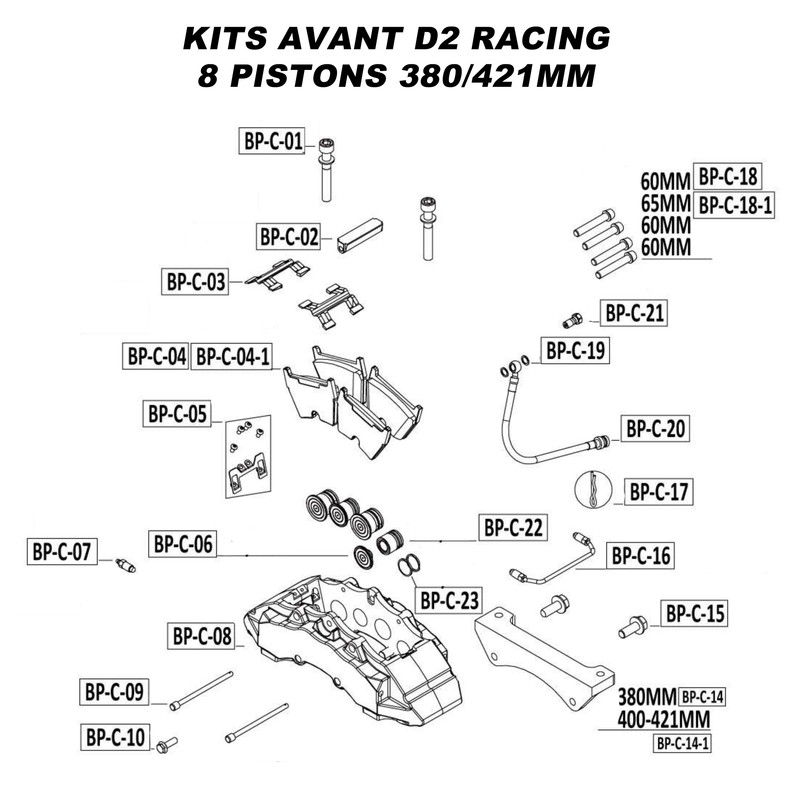Pièces Détachées pour Kits Avant D2 Racing - 8 Pistons 380/421 mm