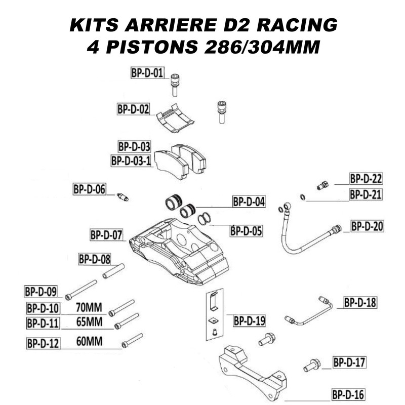 Pièces Détachées pour Kits Arrière D2 Racing - 4 Pistons 286/304 mm
