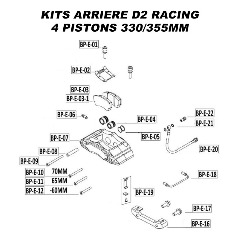 Pièces Détachées pour Kits Arrière D2 Racing - 4 Pistons 330/356 mm
