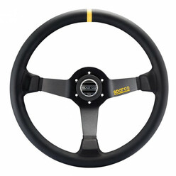 Volant Sparco R325 Tulipé (95 mm), Cuir Noir Retourné, Branches Noires