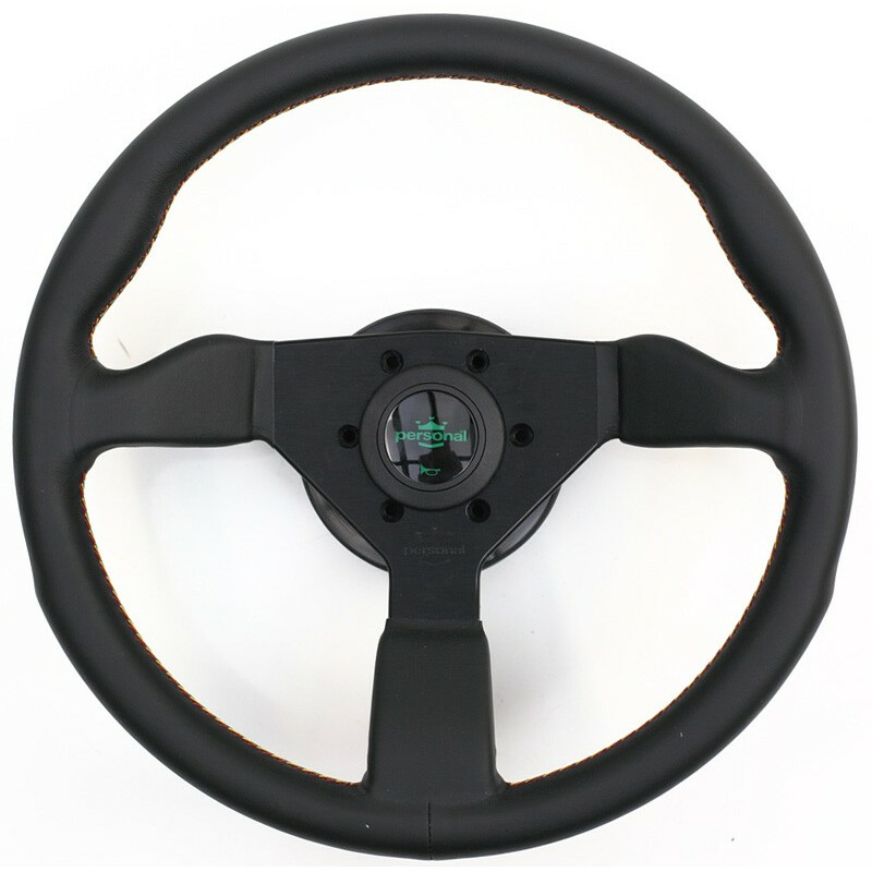 Volant Personal Grinta Kingston Edition (330 mm), Cuir Noir, Branches Noires, Coutures Rasta