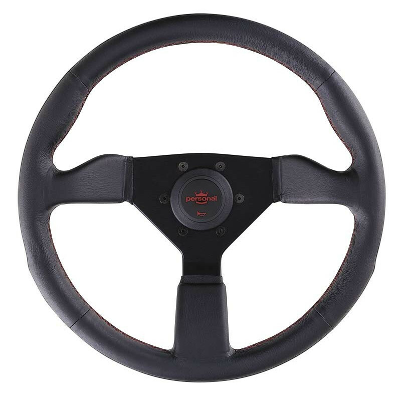 Volant Personal Neo Grinta (330 mm), Cuir Noir, Branches Noires, Coutures Rouges