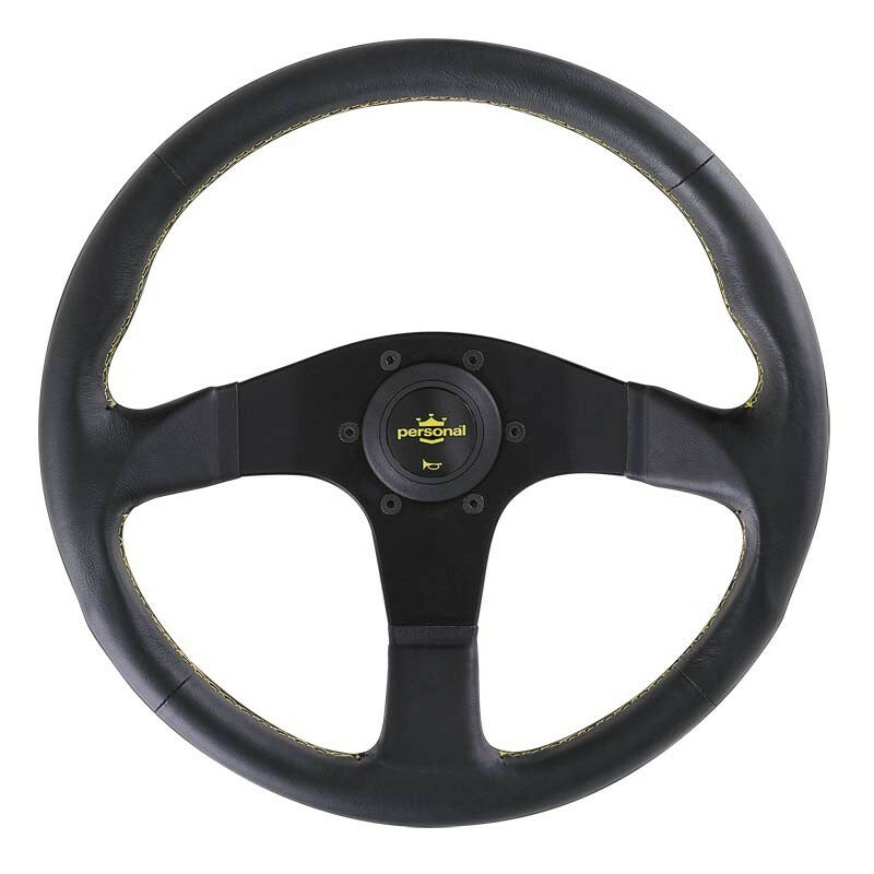 Volant Personal Neo Actis (350 mm), Cuir Noir, Branches Noires, Coutures Jaunes