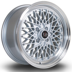 Jante Rota OS Mesh 15x7" 4x100 ET30, Gris Argenté / Poli, Rebord Chromé