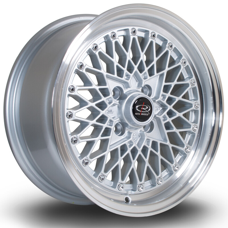 Jante Rota OS Mesh 15x7" 4x100 ET30, Gris Argenté / Poli, Rebord Chromé