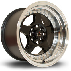 Jante Rota Kyusha 15x9" 4x114.3 ET0, Noir Brillant, Rebord Chromé