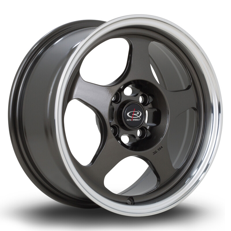 Jante Rota Slipstream 15x7" 4x100 ET40, Gunmetal, Rebord Chromé