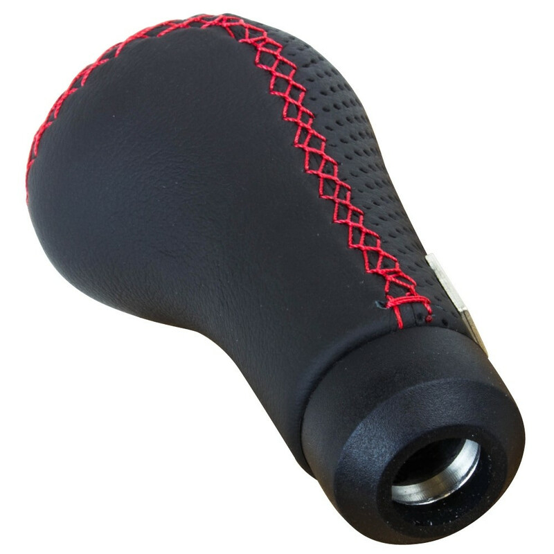 Pommeau Nardi Prestige en Cuir Noir Perforé, Coutures Rouges