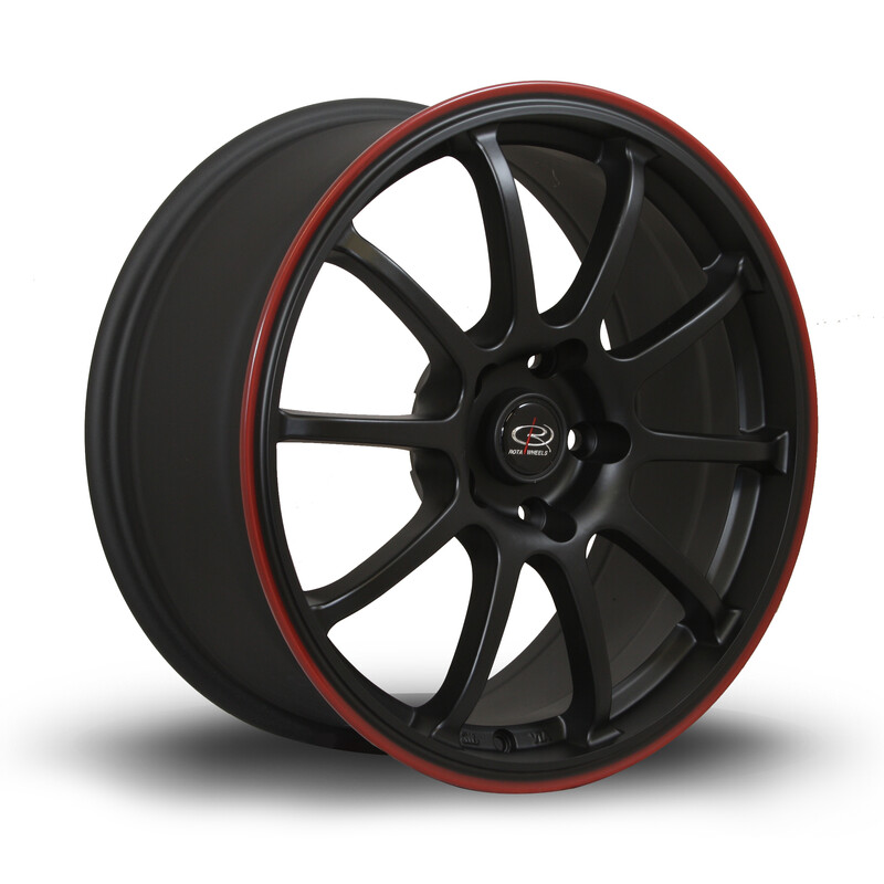 Jante Rota Force 17x8" 5x100 ET35, Noir Mat, Liseret Rouge