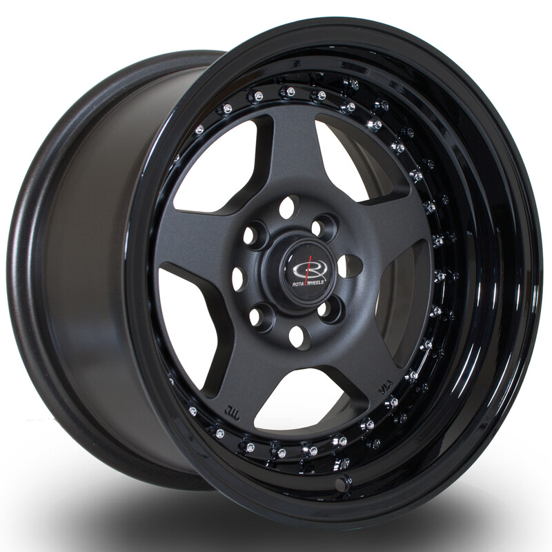 Jante Rota Kyusha 15x8" 4x100 ET0, Gunmetal, Rebord Noir Brillant