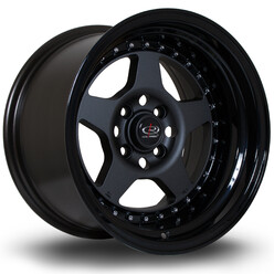 Jante Rota Kyusha 15x9" 4x100 ET0, Gunmetal, Rebord Noir Brillant