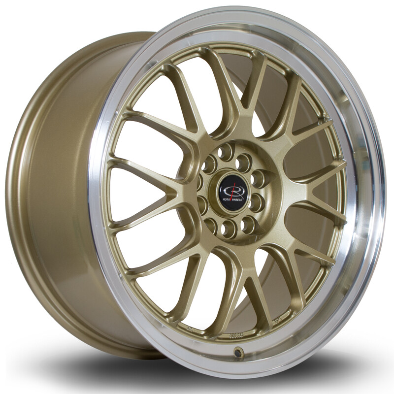 Jante Rota MXR 18x8.5" 5x100/114.3 ET44, Dorées, Rebord Chromé