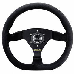 Volant Sparco L360 Plat, Cuir Noir Retourné, Branches Noires