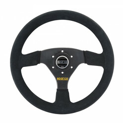 Volant Sparco R323 Tulipé (39 mm), Cuir Noir Retourné, Branches Noires