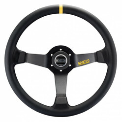 Volant Sparco R345 Tulipé (63 mm), Cuir Noir Retourné, Branches Noires