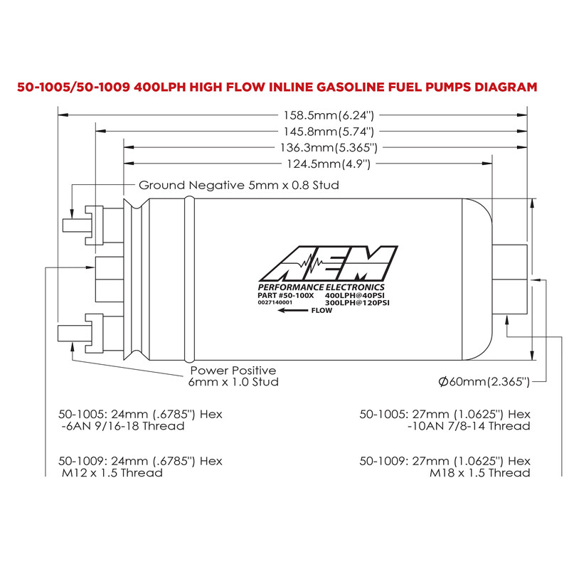 Pompe à Essence AEM - 400 L/h - Raccords Métriques