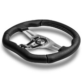 Volant Momo Trek R Tulipé (38 mm), Cuir Noir, Branches Alu - 35 cm