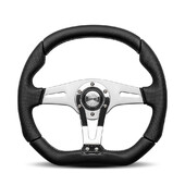Volant Momo Trek R Tulipé (38 mm), Cuir Noir, Branches Alu - 35 cm