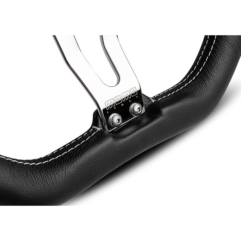 Volant Momo Trek R Tulipé (38 mm), Cuir Noir, Branches Alu - 35 cm