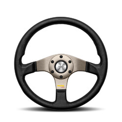 Volant Momo Tuner Tulipé (40 mm), Cuir Noir, Branches Anthracite - 32 cm