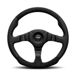 Volant Momo Dark Fighter Tulipé (36 mm), Cuir Noir, Branches Noires - 35 cm