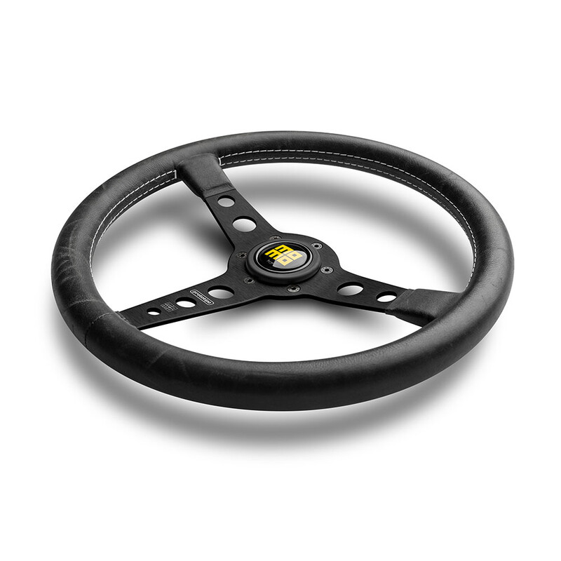 Volant Momo Prototipo Heritage Tulipé (39 mm), Cuir Noir, Branches Noires - 35 cm