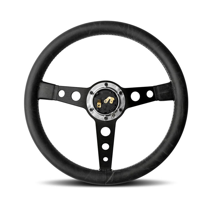 Volant Momo Prototipo Heritage Tulipé (39 mm), Cuir Noir, Branches Noires - 35 cm