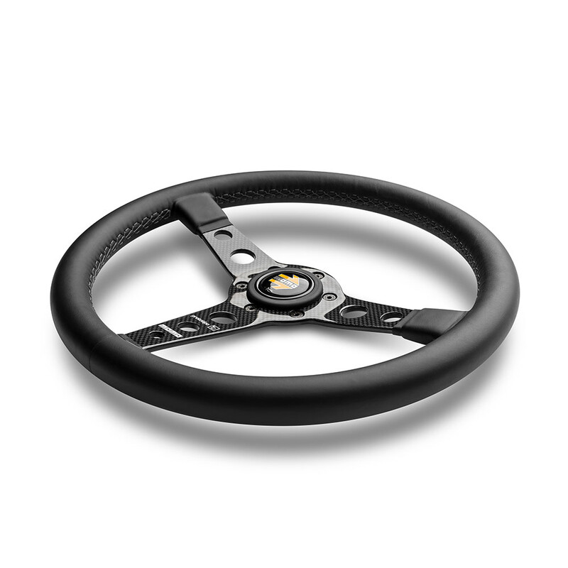 Volant Momo Prototipo 6C Tulipé (39 mm), Cuir Noir, Branches Carbone - 35 cm