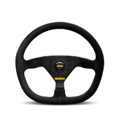 Volant Momo Mod. 88 Tulipé (43 mm), Cuir Noir Retourné, Branches Noires - 35 cm
