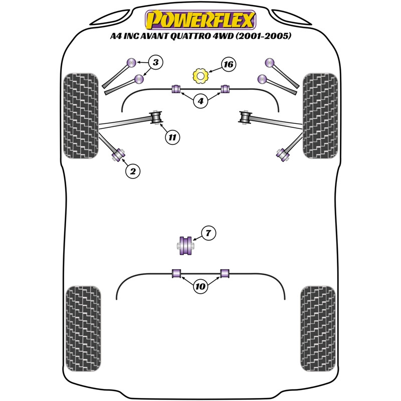 Silentblocs Powerflex pour Audi A4 B6 Quattro, dont Avant (01-05)