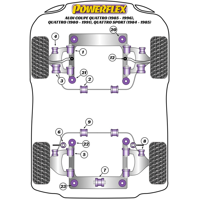 Silentblocs Powerflex pour Audi Quattro & Quattro Sport (80-91)