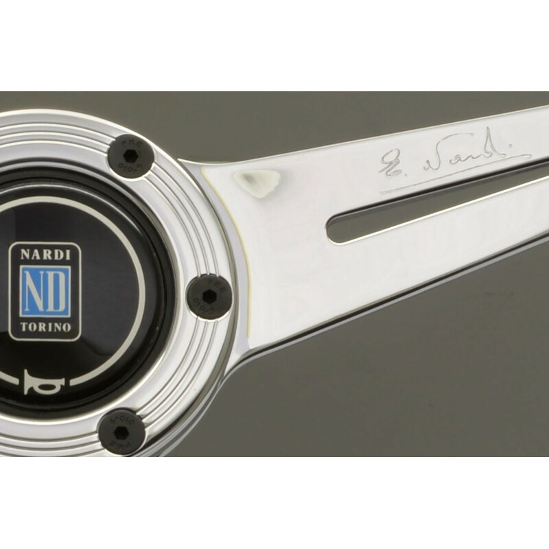 Volant Nardi Classic ND36, Bois, Branches Chromées, Tulipé 40 mm (Gros Moyeu)