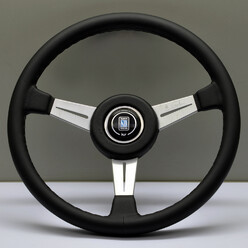 Volant Nardi Classic ND36, Cuir Noir, Branches Alu, Coutures Grises, Tulipé 40 mm, Centre Noir