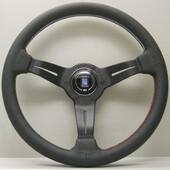 Volant Nardi Deep Corn Ø33, Cuir Noir Perforé, Branches Noires, Coutures Italia Segmentées, Tulipé 50 mm