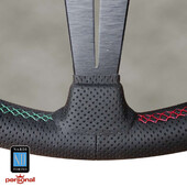 Volant Nardi Deep Corn Ø33, Cuir Noir Perforé, Branches Noires, Coutures Italia Segmentées, Tulipé 50 mm