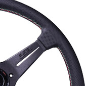 Volant Nardi Deep Corn Ø33, Cuir Noir Perforé, Branches Noires, Coutures Italia, Tulipé 50 mm
