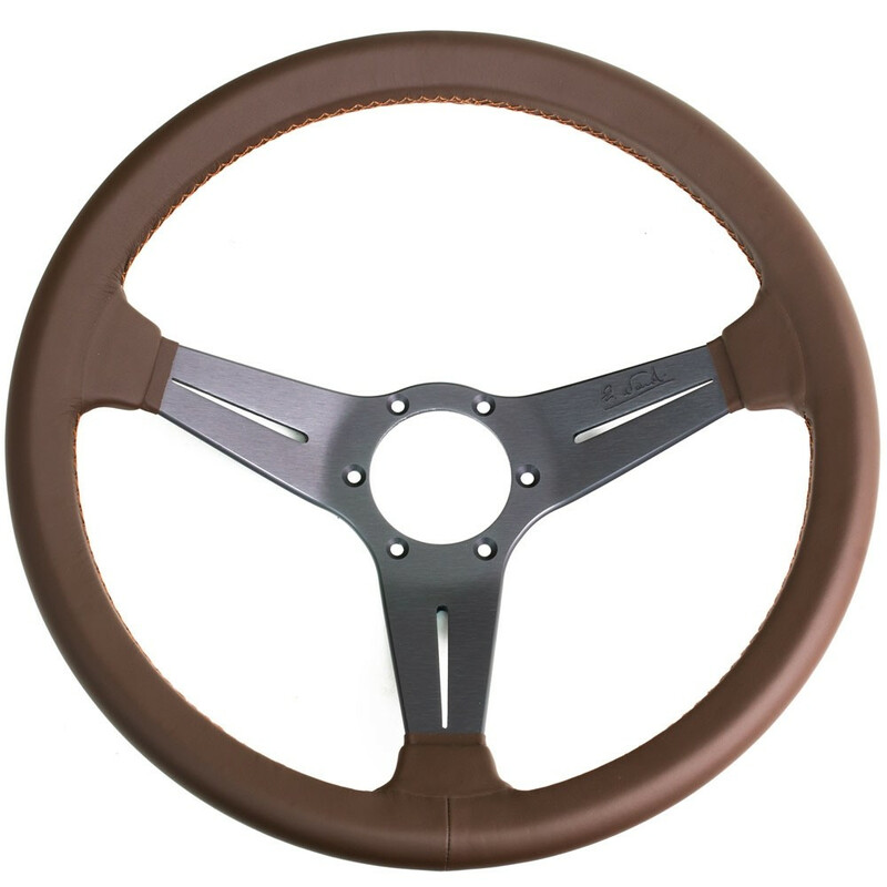 Volant Nardi Deep Corn Ø35, Cuir Brun, Branches Grises, Coutures Brunes, Tulipé 75 mm