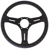 Volant Nardi Competition, Cuir Noir Perforé, Branches Noires, Coutures Grises, Tulipé 40 mm, Ø33 cm