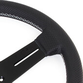 Volant Nardi Competition, Cuir Noir Perforé, Branches Noires, Coutures Grises, Tulipé 40 mm, Ø33 cm