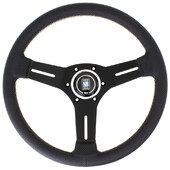 Volant Nardi Competition, Cuir Noir Perforé, Branches Noires, Coutures Grises, Tulipé 40 mm, Ø33 cm