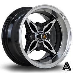 Jante Autostar Kanji 13x7" 4x114.3 ET-7, Noir Brillant, Rebord Poli