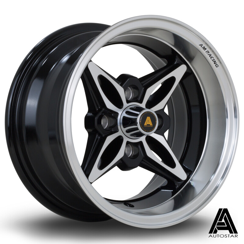 Jante Autostar Kanji 13x7" 4x114.3 ET-7, Noir Brillant, Rebord Poli
