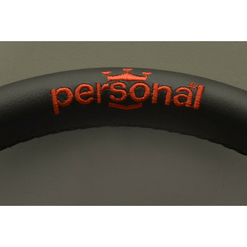 Volant Personal Pole Position (350 mm) Cuir Noir & Cuir Rouge Retourné, Branches Noires, Logo Rouge