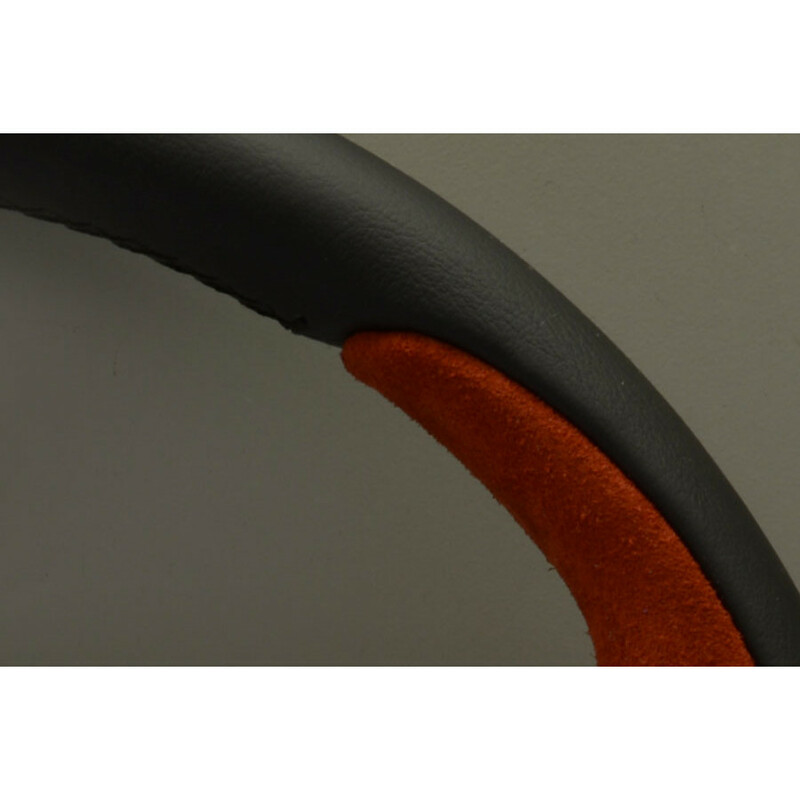 Volant Personal Pole Position (350 mm) Cuir Noir & Cuir Rouge Retourné, Branches Noires, Logo Rouge