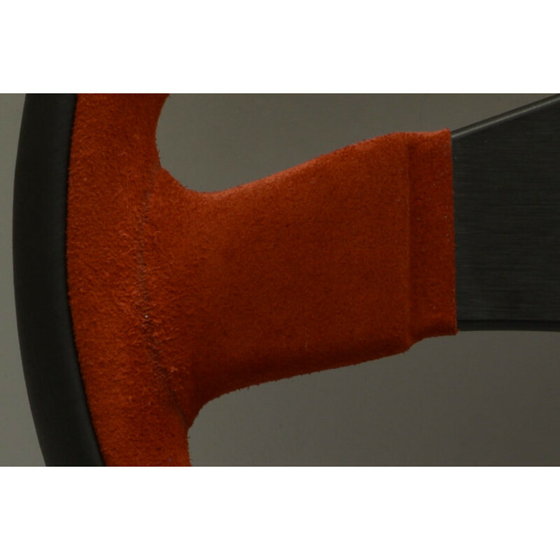Volant Personal Pole Position (350 mm) Cuir Noir & Cuir Rouge Retourné, Branches Noires, Logo Rouge
