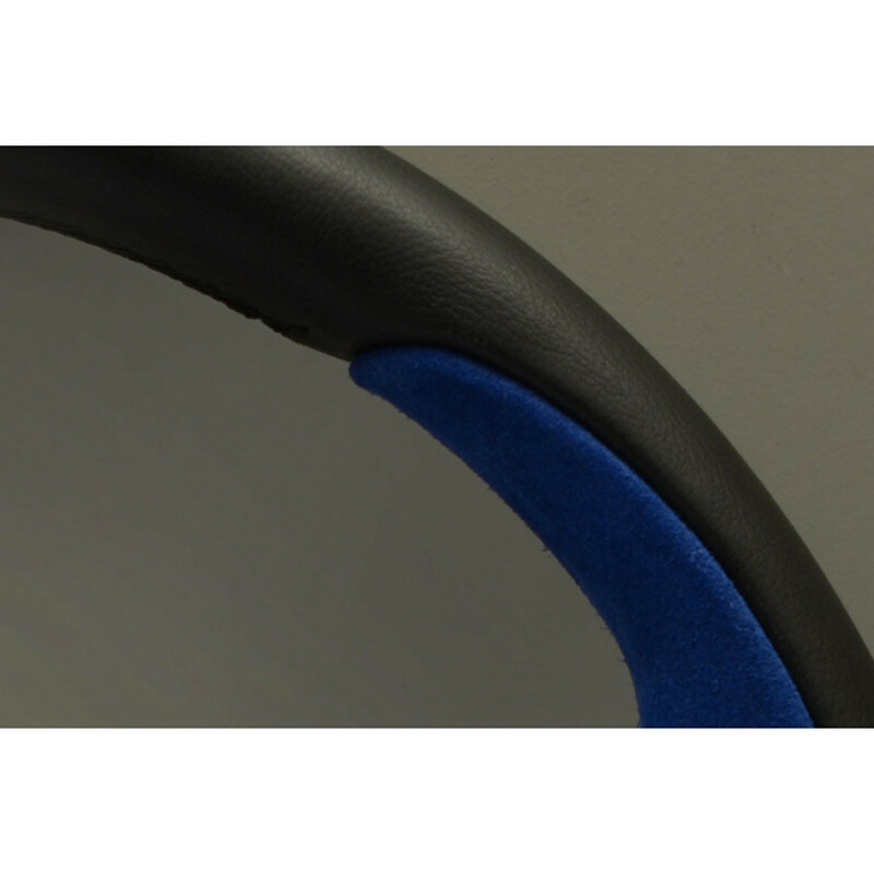 Volant Personal Pole Position (350 mm) Cuir Noir & Cuir Bleu Retourné, Branches Noires, Logo Bleu